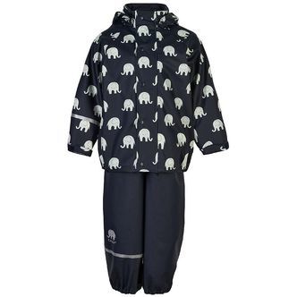 CeLaVi Regntøj m. Seler - PU - Dark Navy m. Elefanter