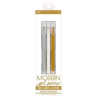 Ooly Farvekuglepen - Modern Gel Pens - Guld/Hvid/Sølv