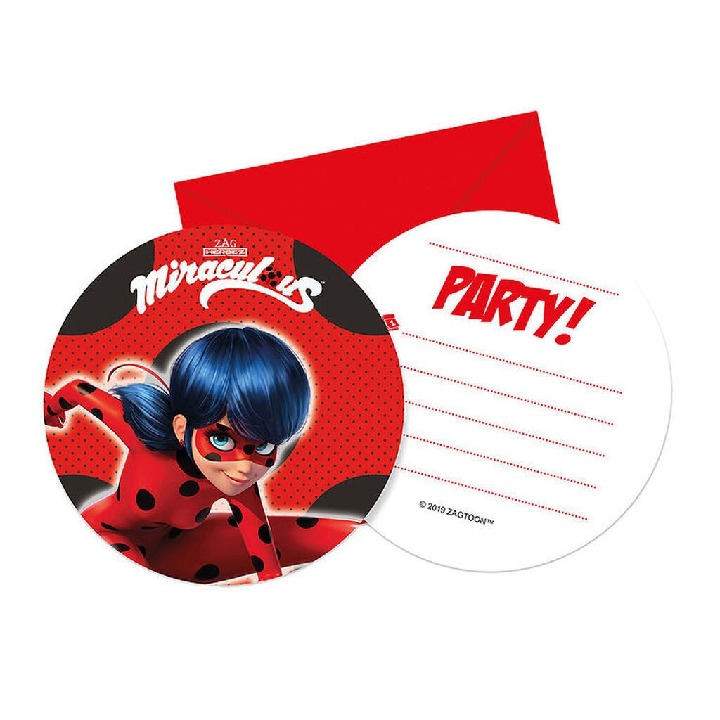 Decorata Party Invitationer - 6-pak - Miraculous Ladybug