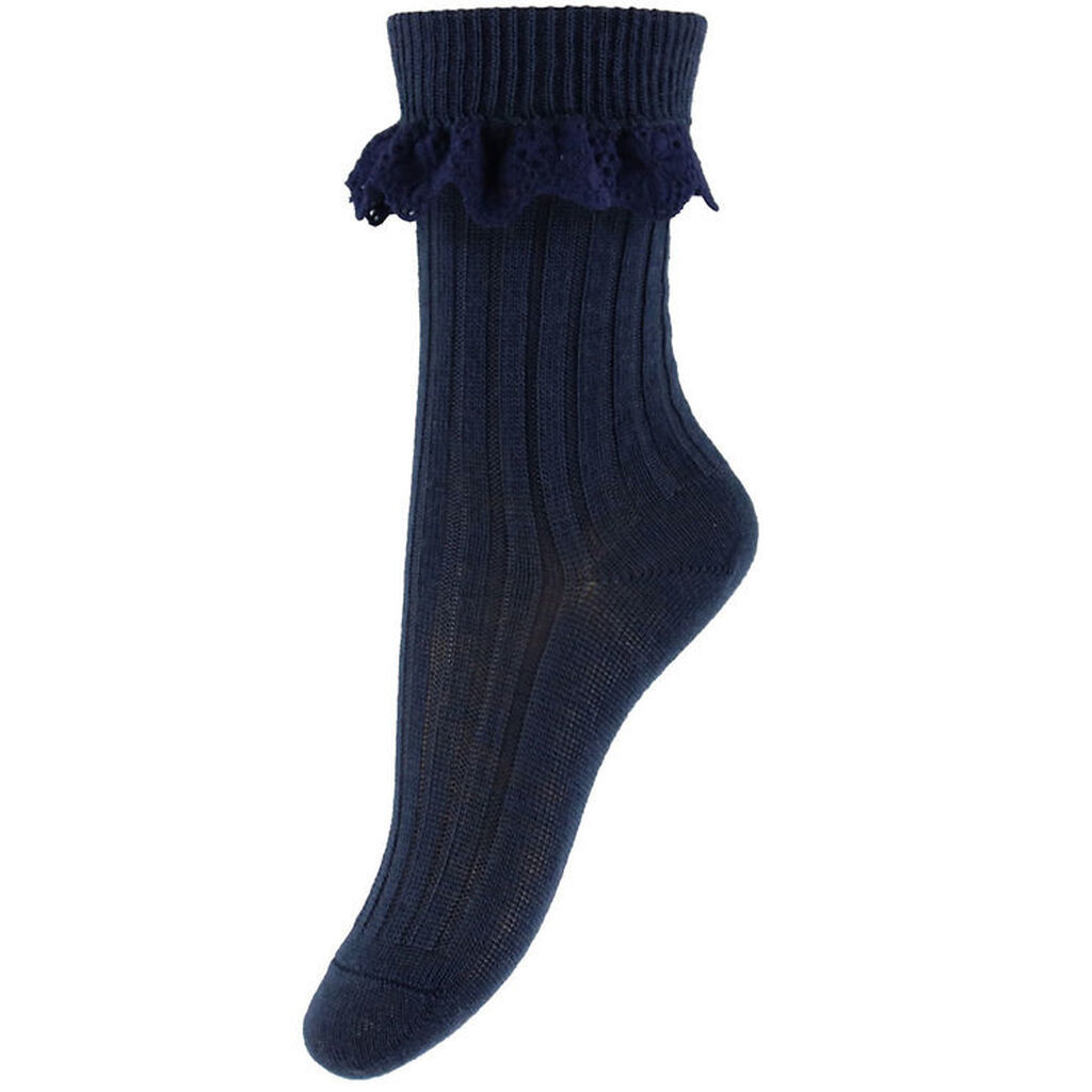 MP Strømper m. Blonde - Uld - Rib - Navy