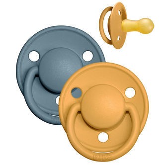 BIBS De Lux Sutter - Str. 2 - 2-pak - Rund - Mustard/Petrol