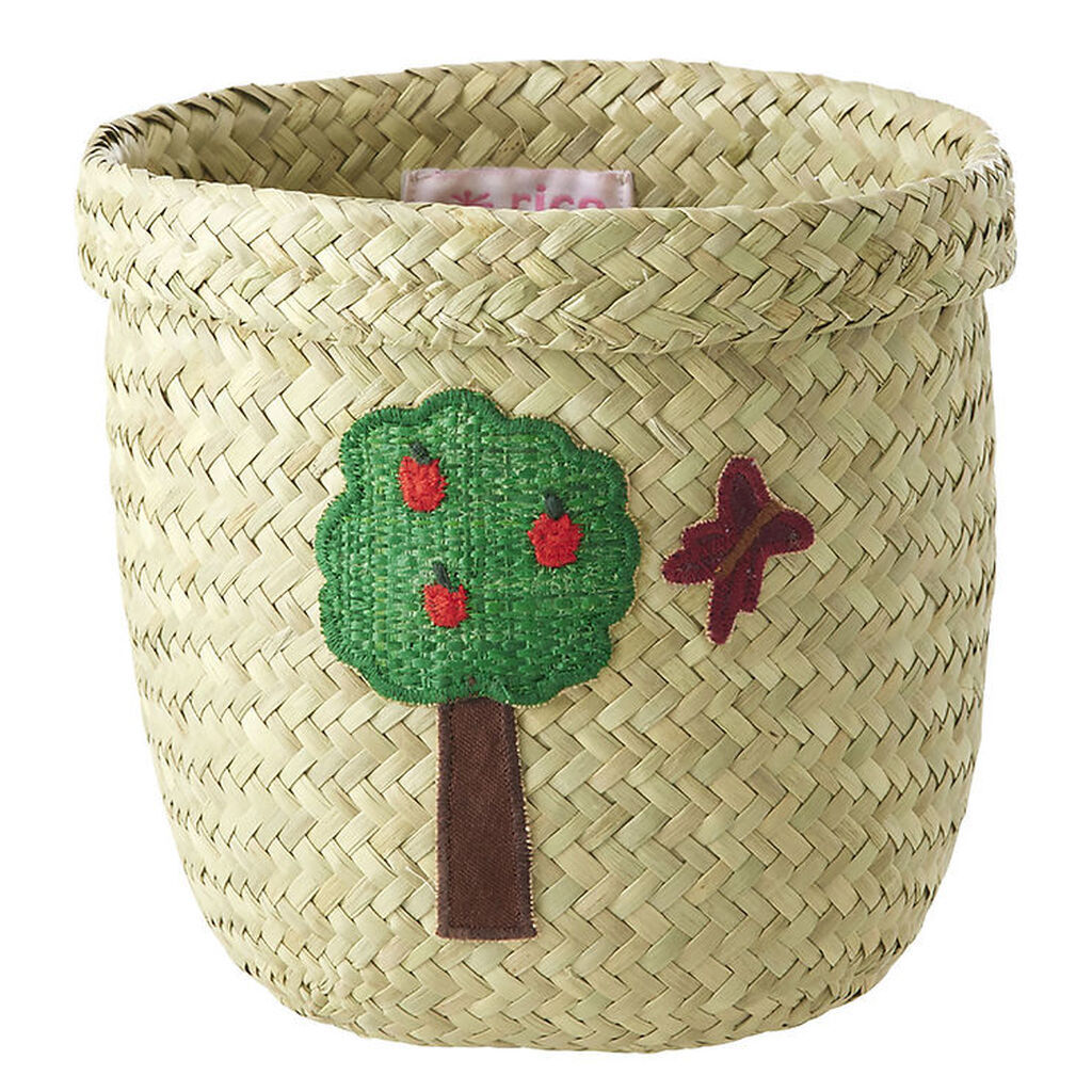 Rice Opbevaringskurv - Raffia/Søgræs - Happy Forest - 15x16 cm -