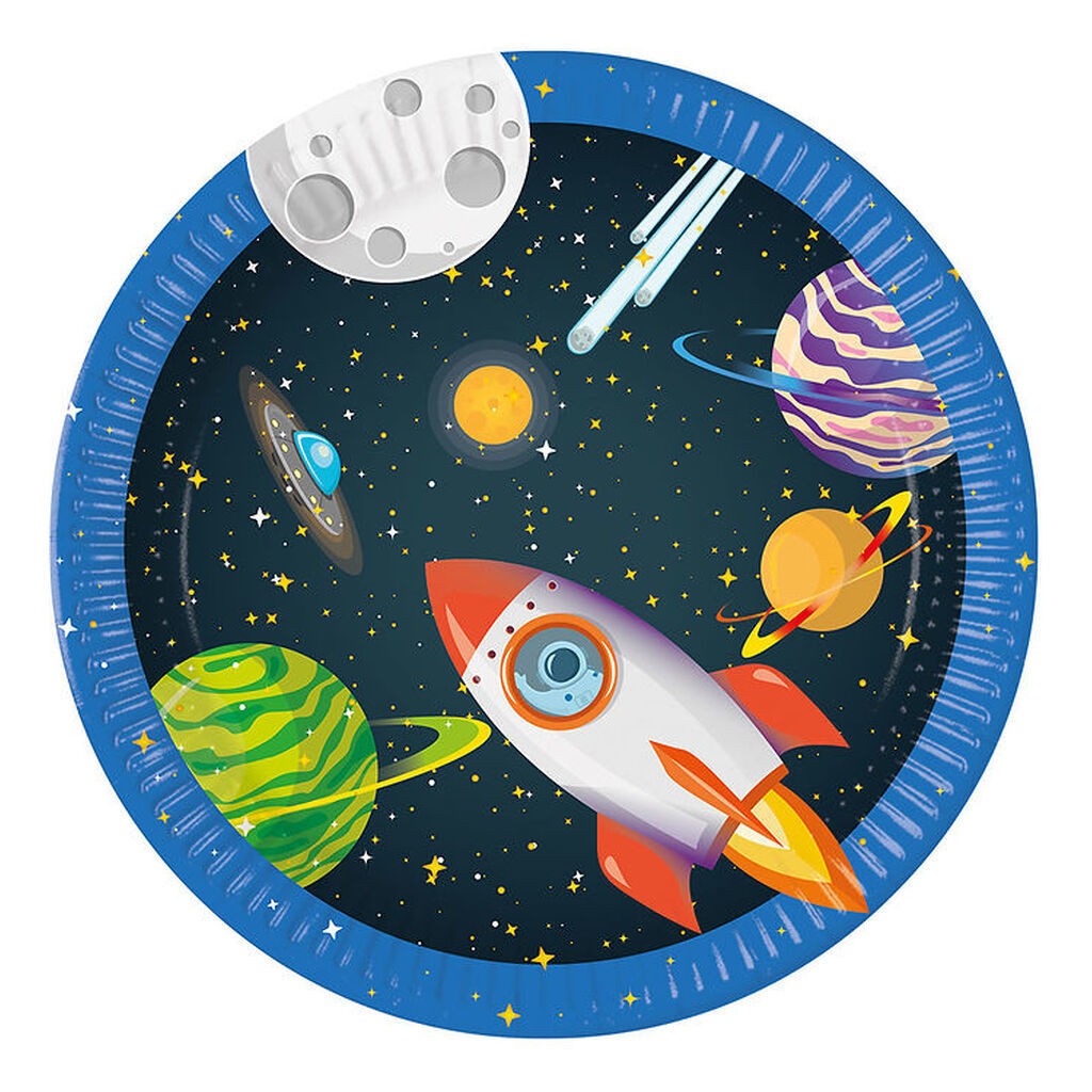 Decorata Party Paptallerkner - 8-pak - 23 cm - Rocket Space