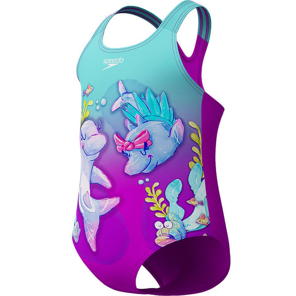 Speedo Badedragt - Learn To Swim - Turkis/Lilla m. Delfiner