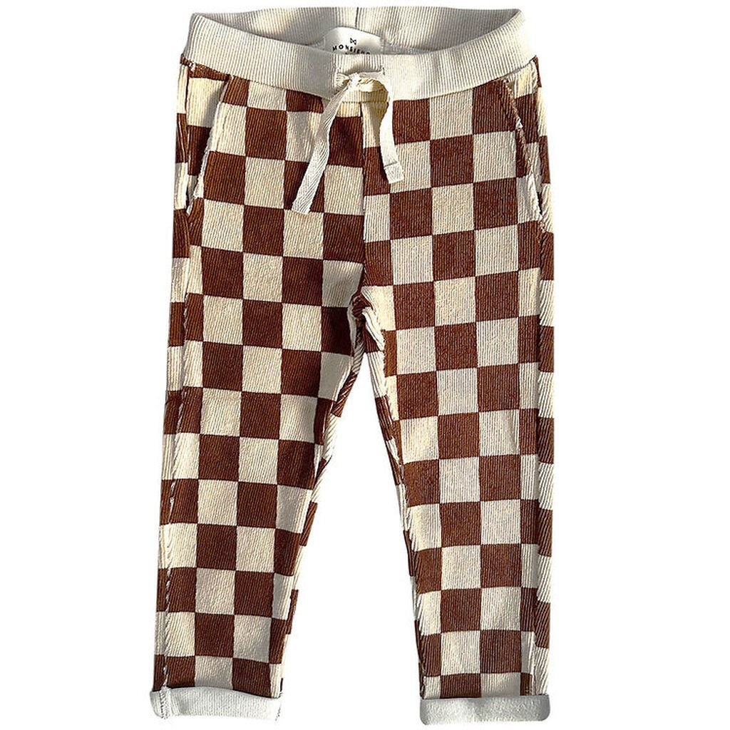 Monsieur Mini Fløjlsbukser - Check Offwhite/Ginger