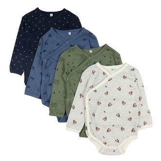 Pippi Baby Slå-om Bodyer l/æ - 4-pak - Deep Lichen Green