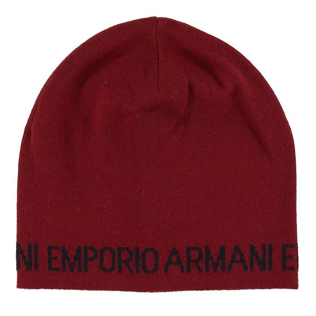 Emporio Armani Strikhue - Uld/Akryl - Mørk Rød m. Tekst