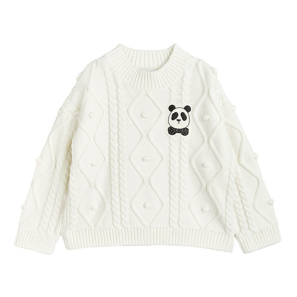 Mini Rodini Bluse - Strik - Offwhite m. Panda