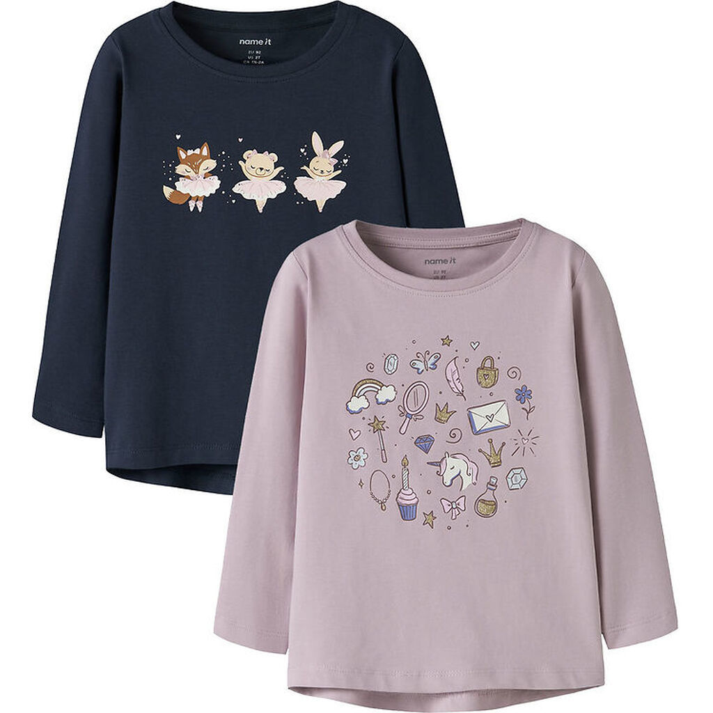 Name It Bluse - 2-pak - NmfVix - Dawn Pink/Navy Blazer