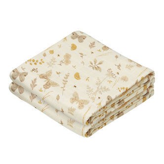 Cam Cam Babysvøb - 120x120 cm - Beige m. Blade/Sommerfugle
