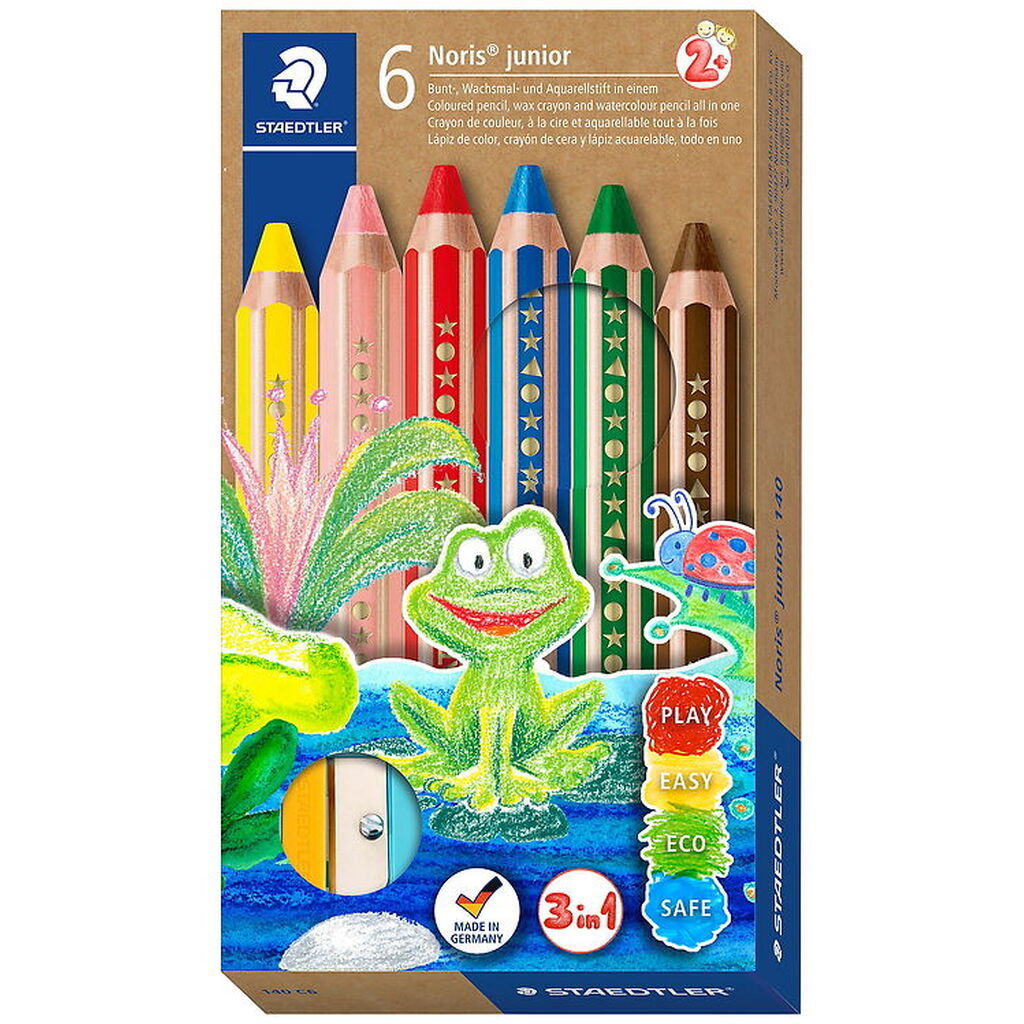 Staedtler Farveblyanter - Noris Junior - 3-i-1 - 6 stk m. Blyant