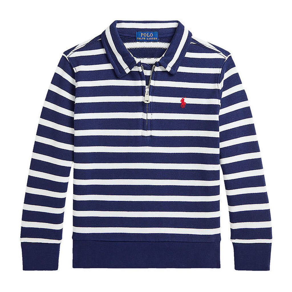 Polo Ralph Lauren Polobluse m. Lynlås - Navy/Hvidstribet