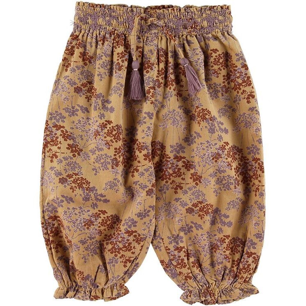 Mini A Ture Fløjlsbukser - Adjele - Sweet Curry m. Blomster