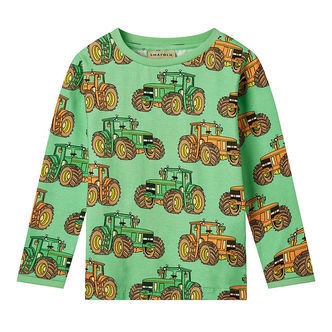 Småfolk Bluse - Minty Green Tea m. Traktorer