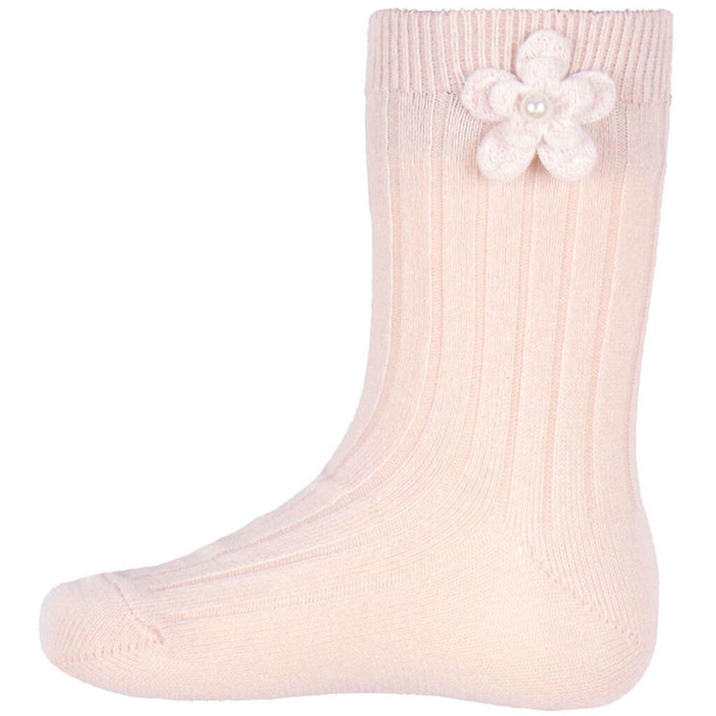 Condor Strømper m. Blomst - Rib - Pudderrosa