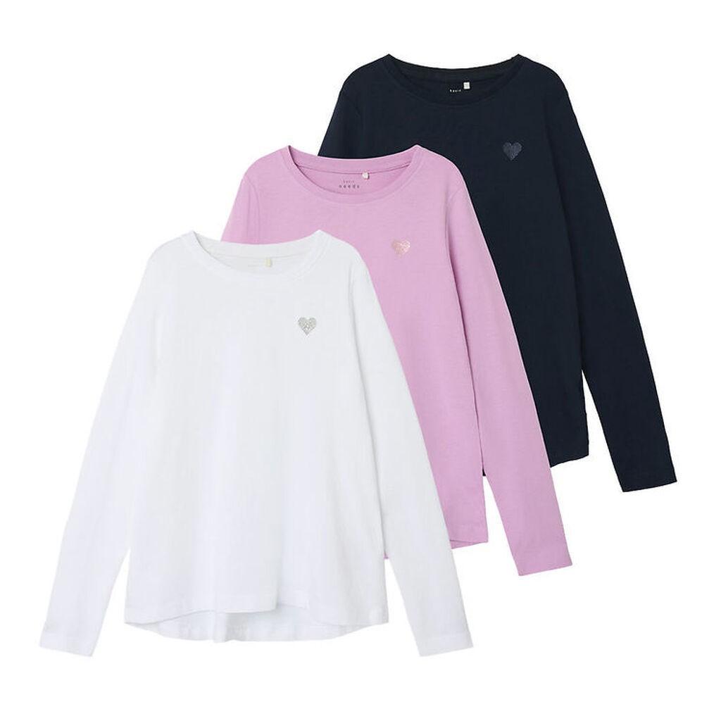 Name It Bluse - Noos - 3-pak - NkfVioline - Mørkeblå/Rosa/Hvid