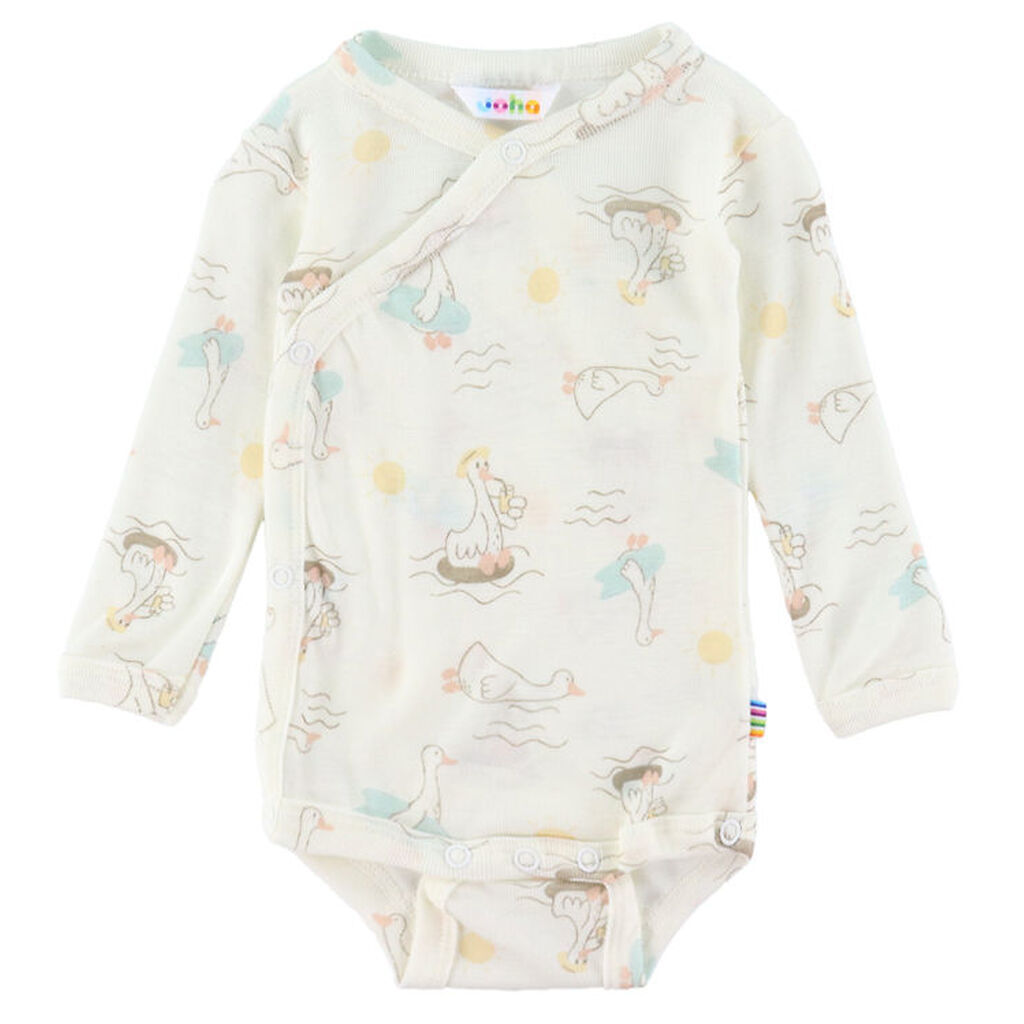 Joha Slå-om Body l/æ - Uld/Silke - Offwhite m. Print