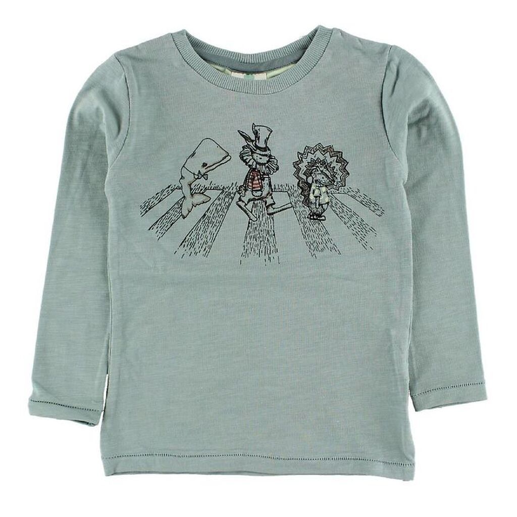 En Fant Bluse - Støvet Grøn m. Tre På Stribe