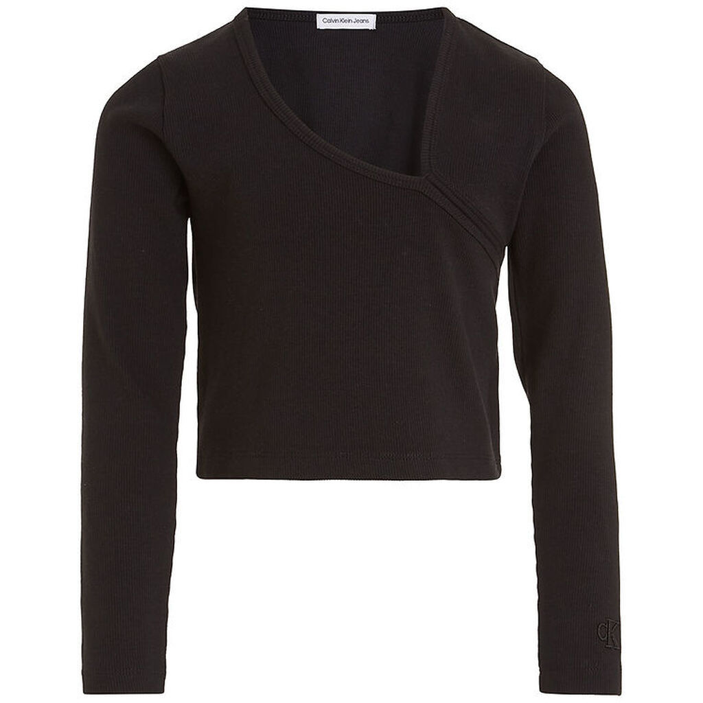 Calvin Klein Bluse - Cropped - Rib - Sort