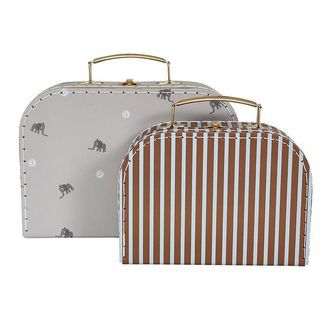 OYOY Kuffertsæt - 2 stk - Elephant & Stripes - Pale Blue