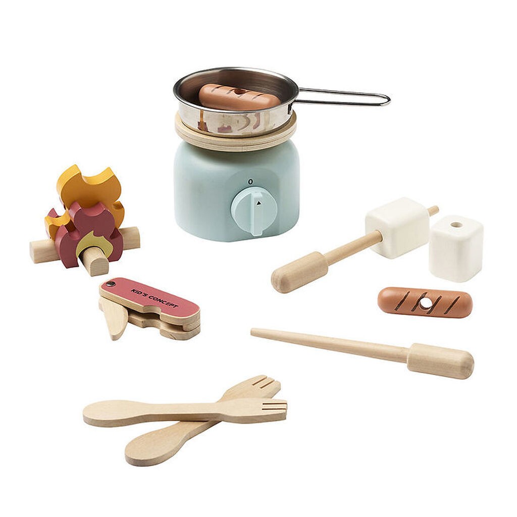 Kids Concept Køkkensæt - Træ - 12 Dele - Camping Cooker sæt