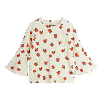 Mini Rodini Bluse - Rib - Offwhite m. Hjerter