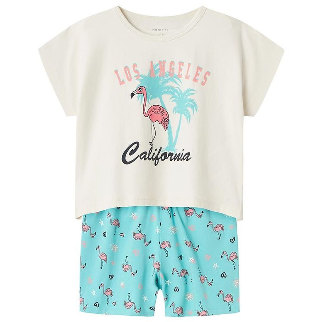 Name It Nattøj - 2-delt - Flamingo - Pool Blue