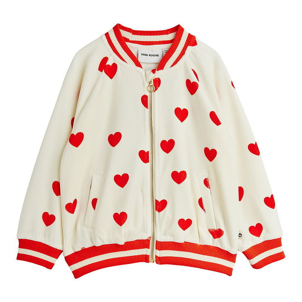 Mini Rodini Cardigan - Velour - Hearts - Hvid