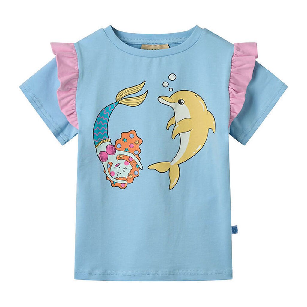 Småfolk T-shirt - Soft Sky m. Havfrue Og Delfin