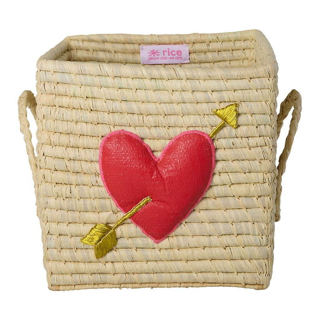 Rice Kurv - 20x20 cm - Raffia - 3D Heart