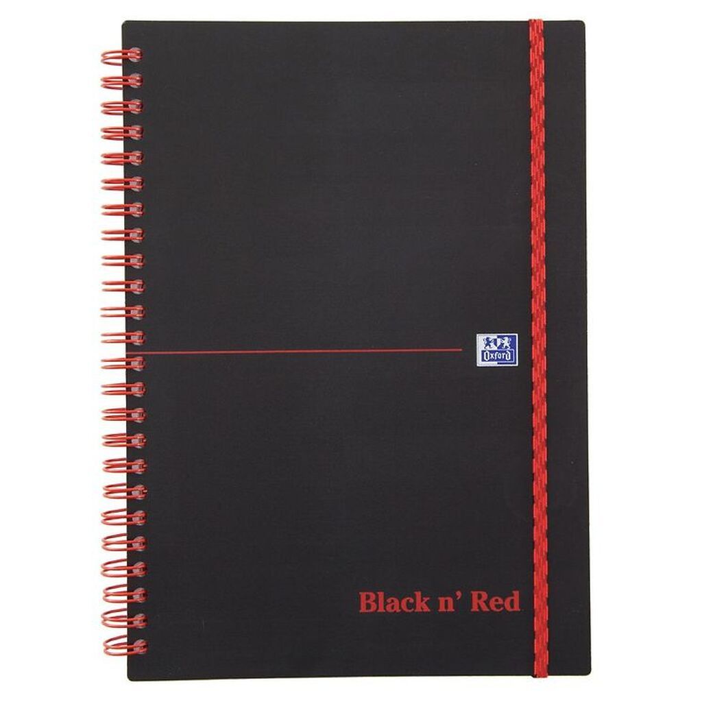 Oxford Notesbog - Spiral - Linieret - A5 - Sort/Rød