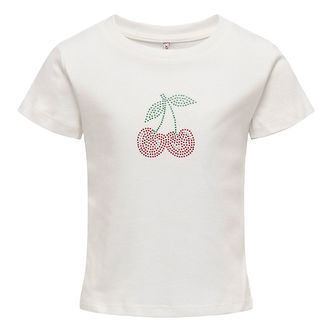 Kids Only T-shirt - KogKira - Cloud Dancer/Cherry m. Rhinsten