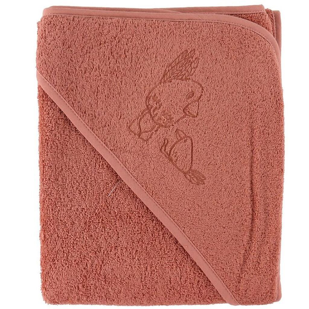 Nørgaard Madsens Babyhåndklæde - 100x100 cm - Dusty Red m. Fugl