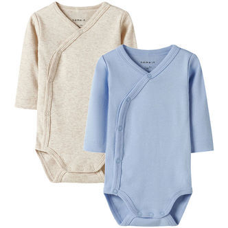 Name It Slå-om Bodyer l/æ - Noos - NbnBody - 2-pak - Blå/Beige