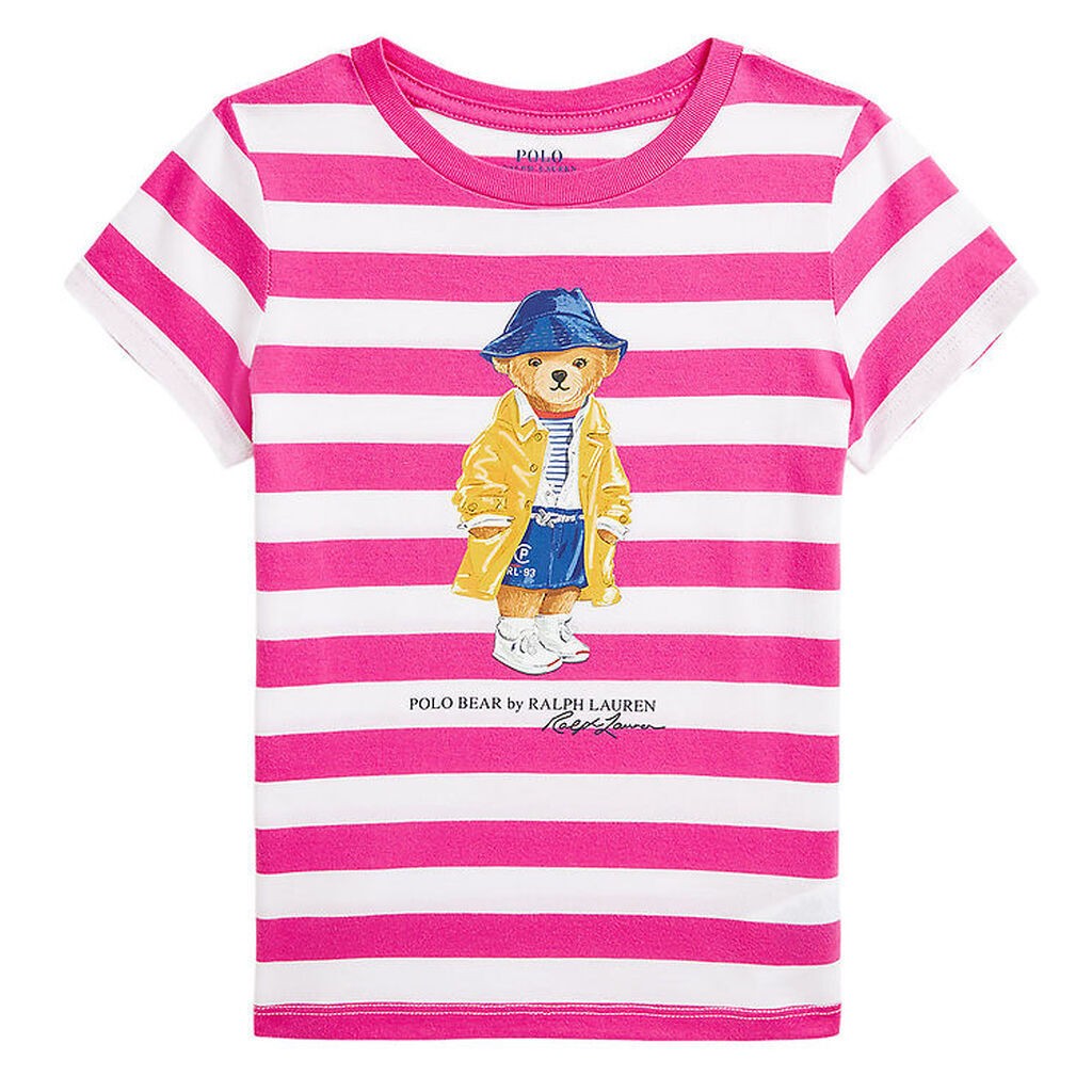 Polo Ralph Lauren T-shirt - Pink/Hvidstribet m. Bamse