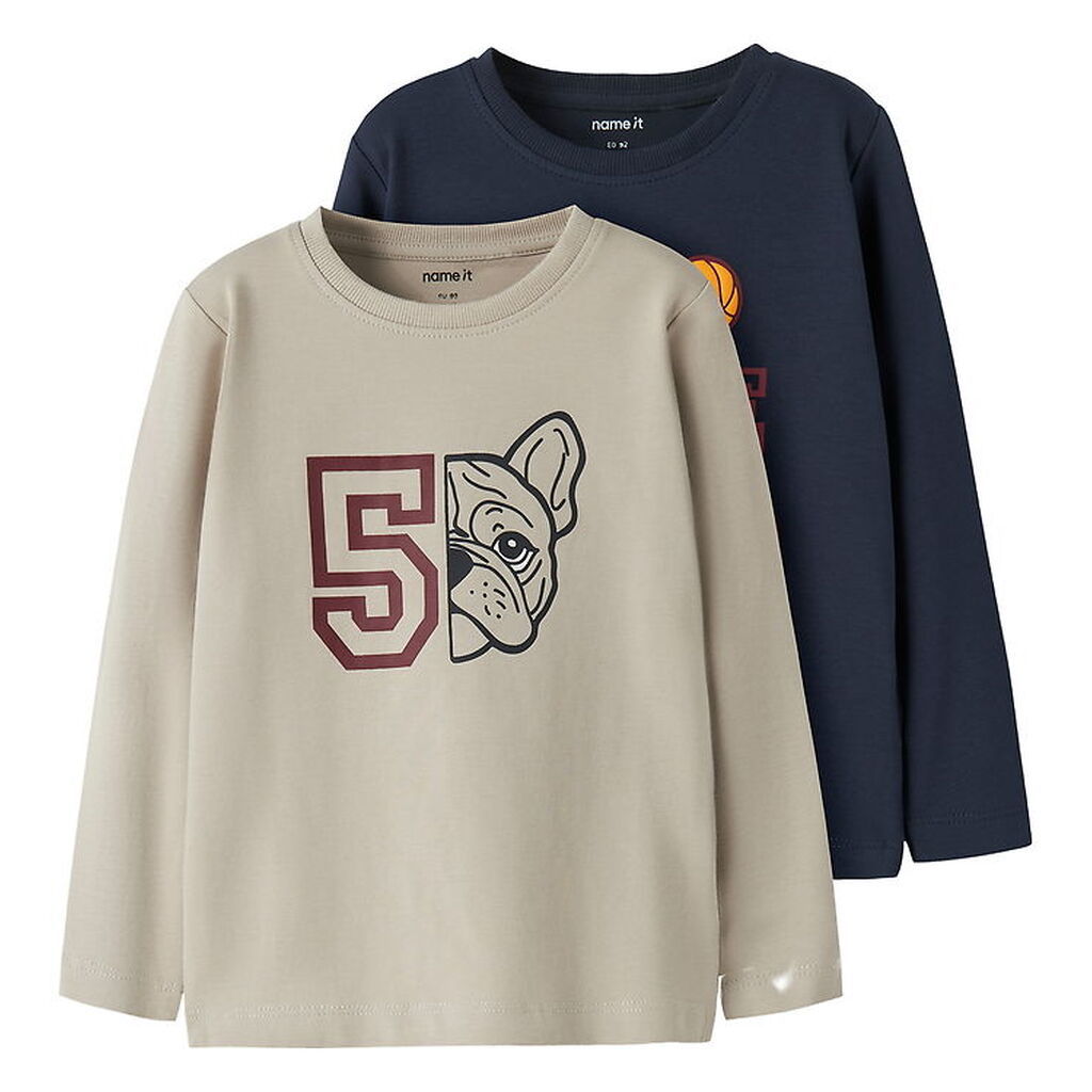Name It Bluse - 2-pak - NmmVux - Island Fossil/Navy Blazer Game