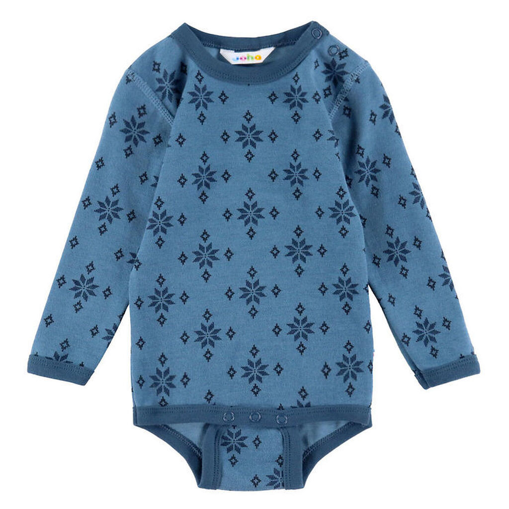 Joha Body l/æ - Uld/Bomuld - Blå m. Snefnug