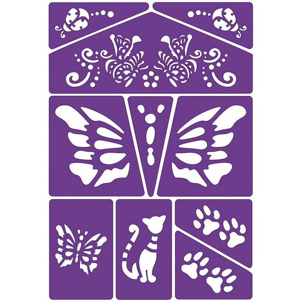 Grim Tout Stencil Til Ansigtsmaling - Kat Og Sommerfugl