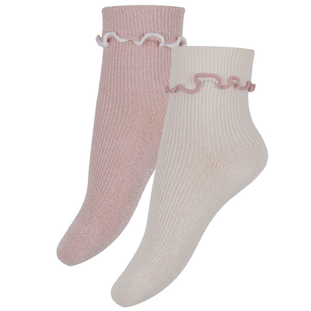 Konges Sløjd Strømper - 2-pak - Rib Frill - Rose/Off White