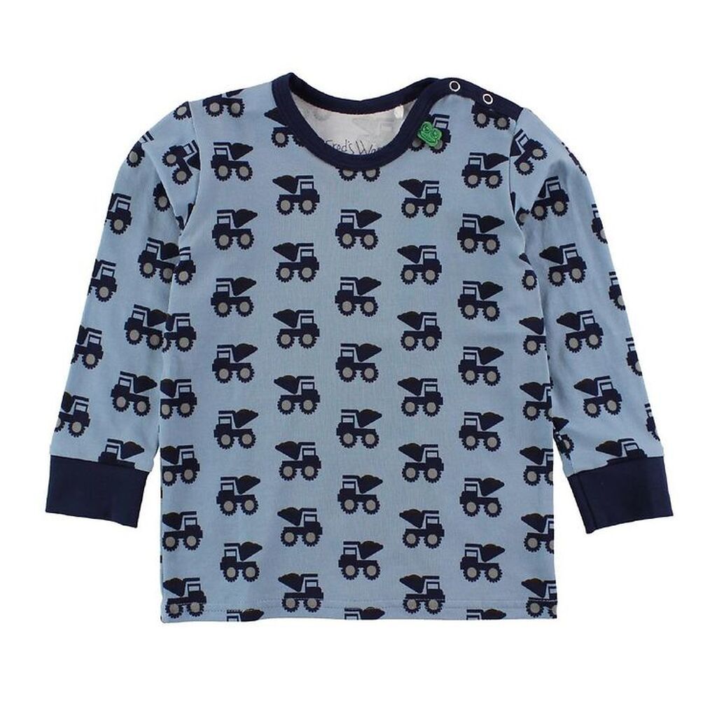 Freds World Bluse - Støvet Blå m. Bulldozer