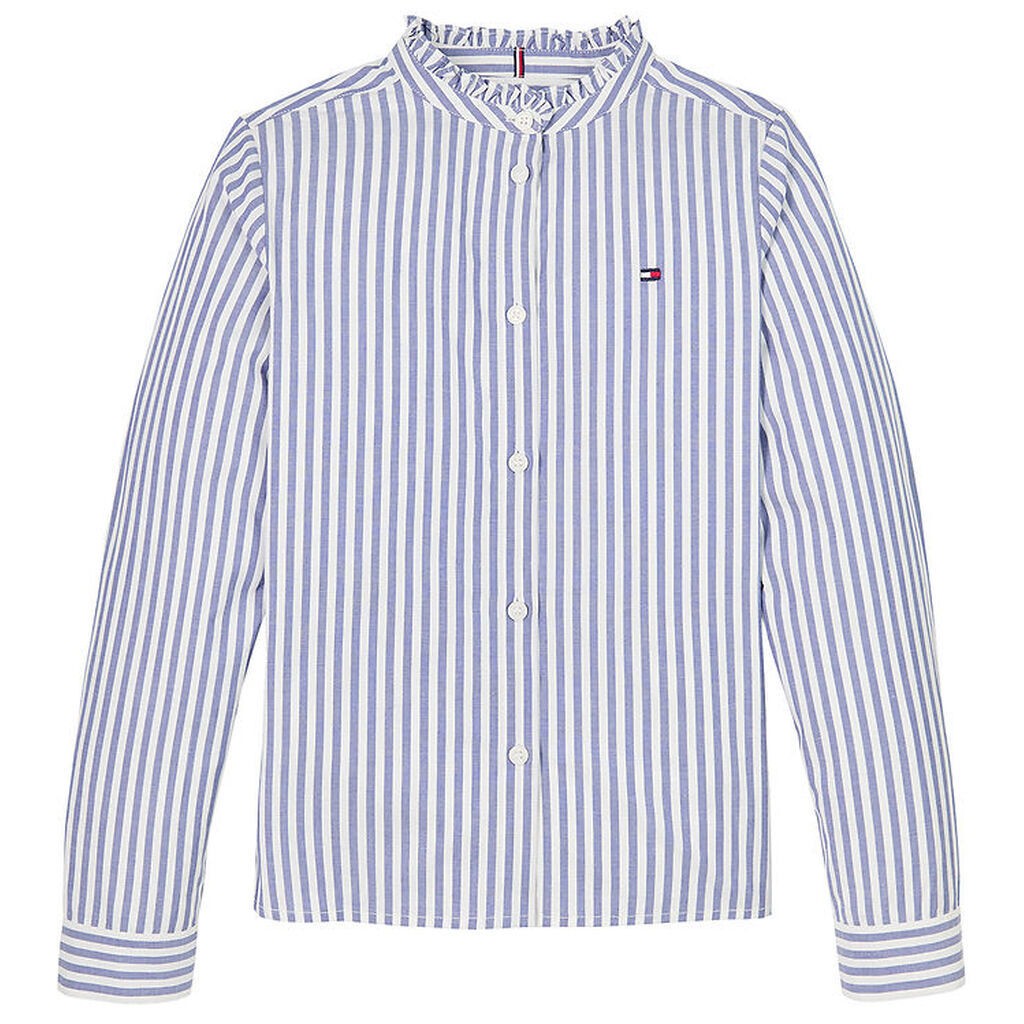 Tommy Hilfiger Bluse - Ruffle Collar - Mid Blue/Optic White