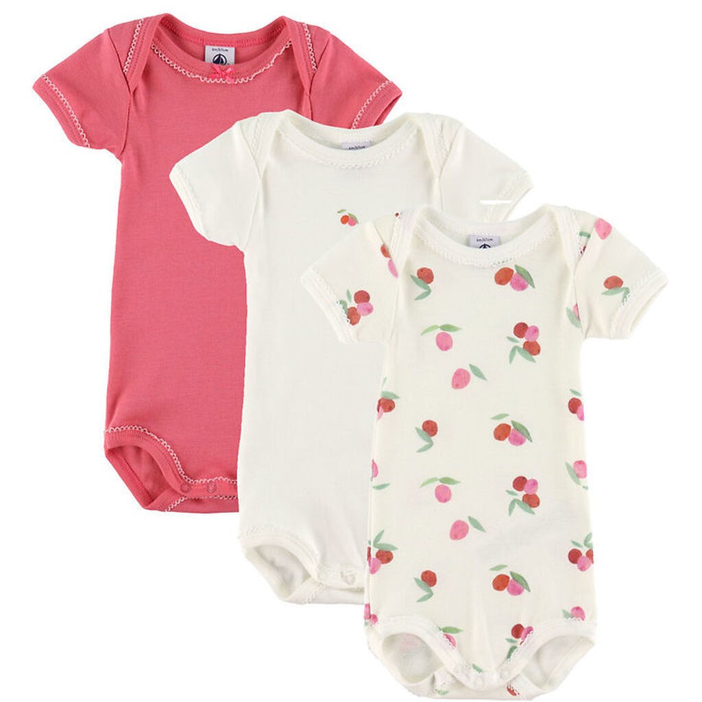 Petit Bateau Bodyer k/æ - 3-pak - Hvid/Rosa