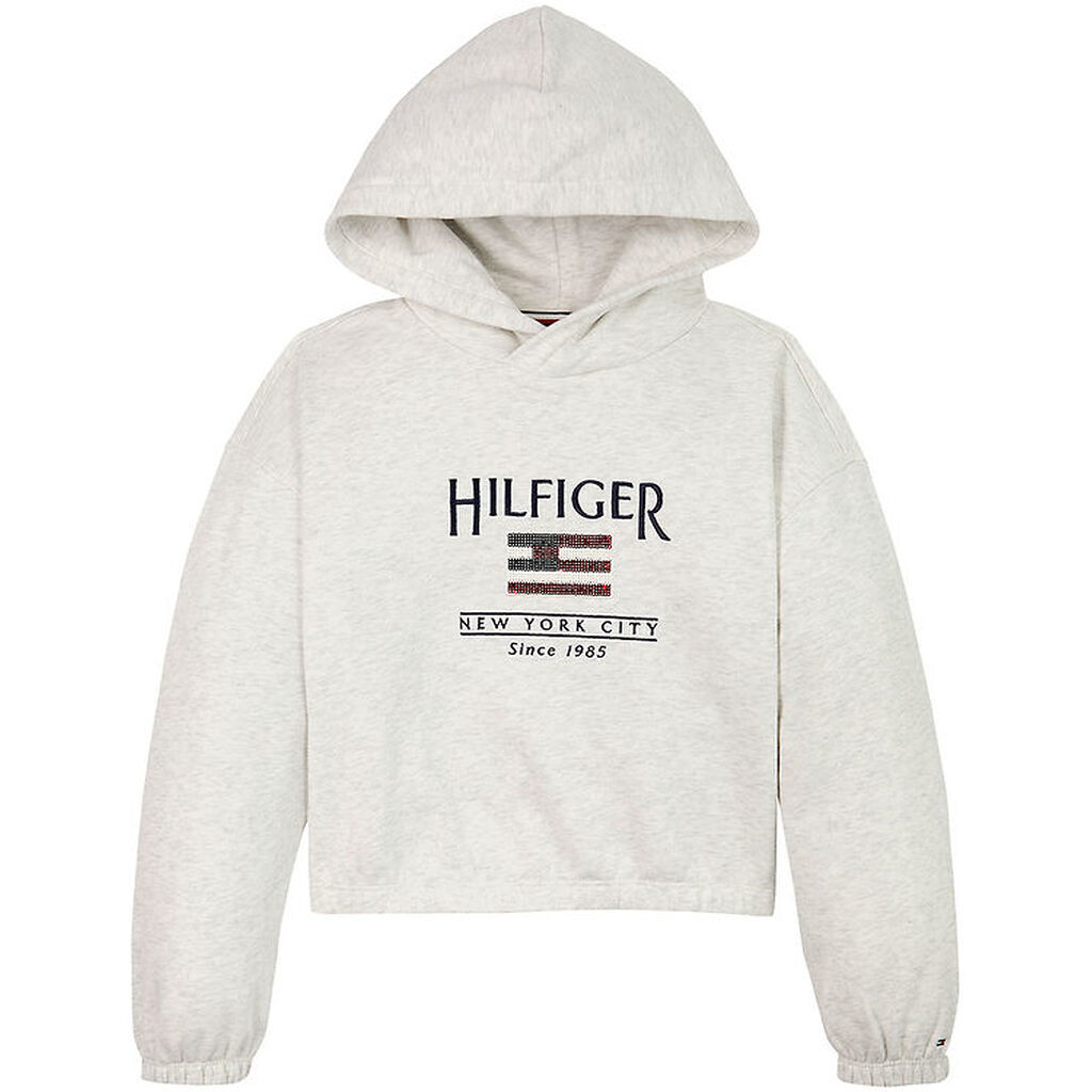 Tommy Hilfiger Hættetrøje - Cropped - Sequin Flag - Snow White H