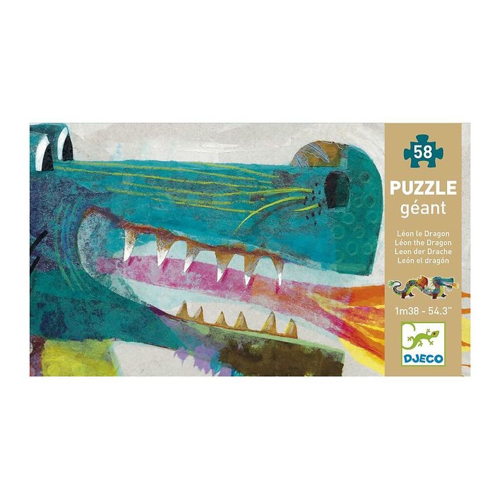 Djeco Kæmpepuslespil - 58 Brikker - 138 cm - Leon The Dragon