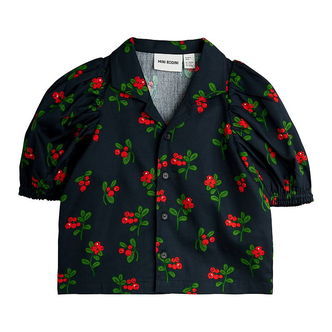 Mini Rodini Skjortebluse - Sort m. Tyttebær
