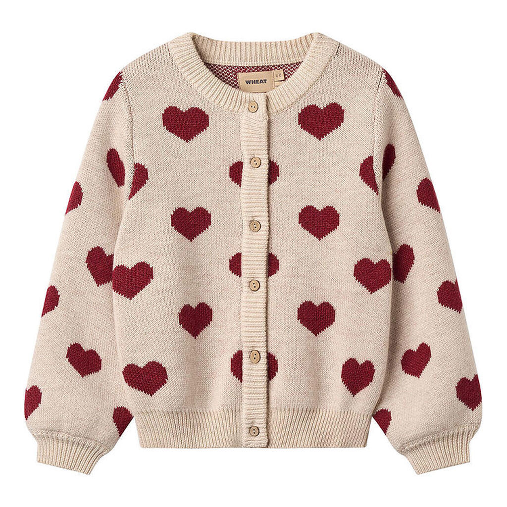 Wheat Cardigan - Merinould - Offwhite Melange m. Hjerter