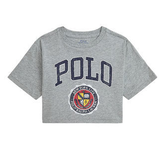 Polo Ralph Lauren T-shirt - Cropped - Gråmeleret m. Print