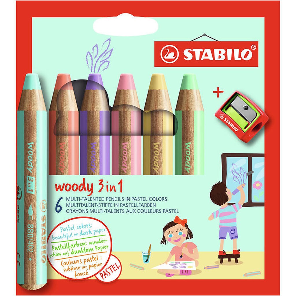 Stabilo Farveblyanter - Woody 3-i-1 - 6 Stk. - Pastel