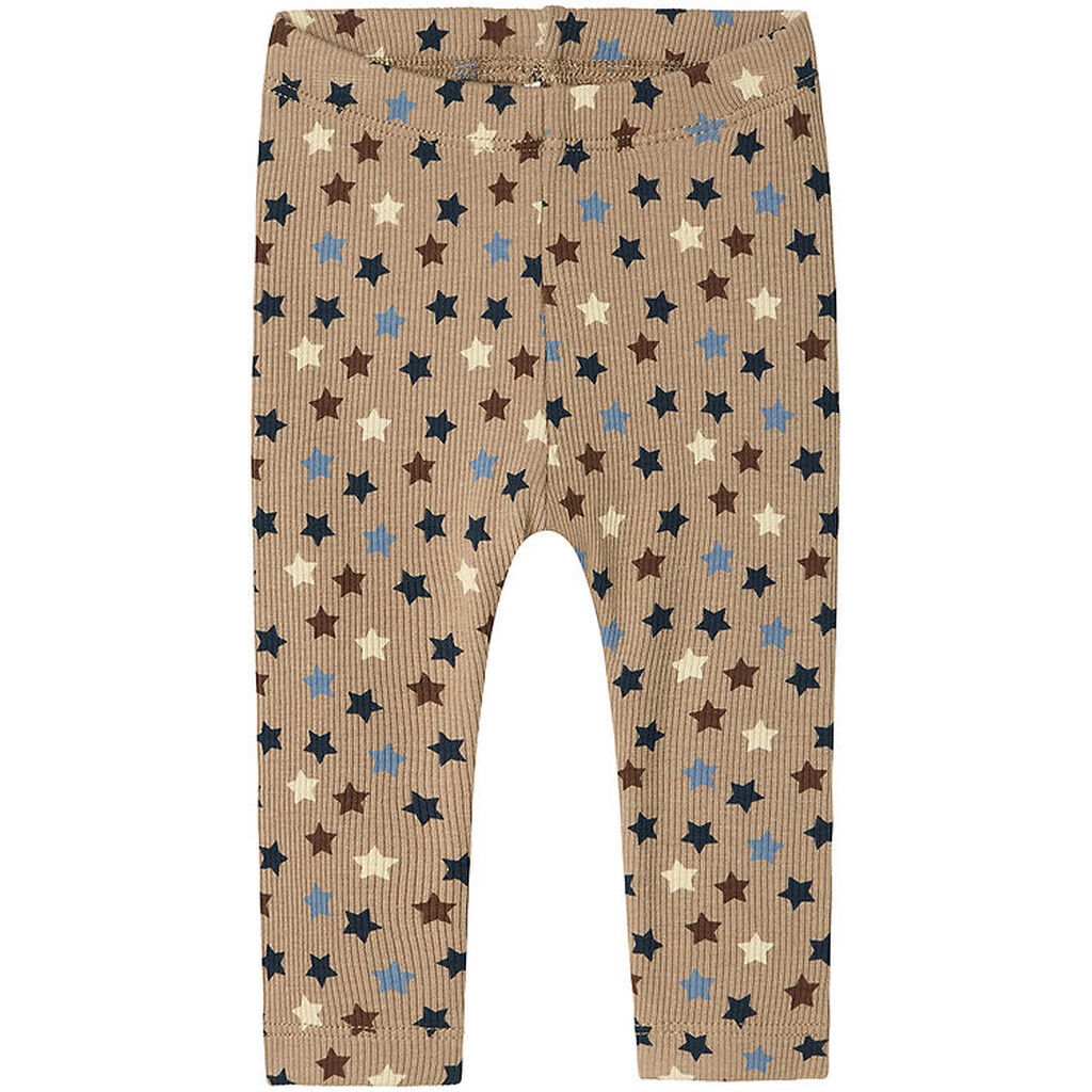 Name It Leggings - Rib - NbmRicco - Weathered Teak m. Stjerner
