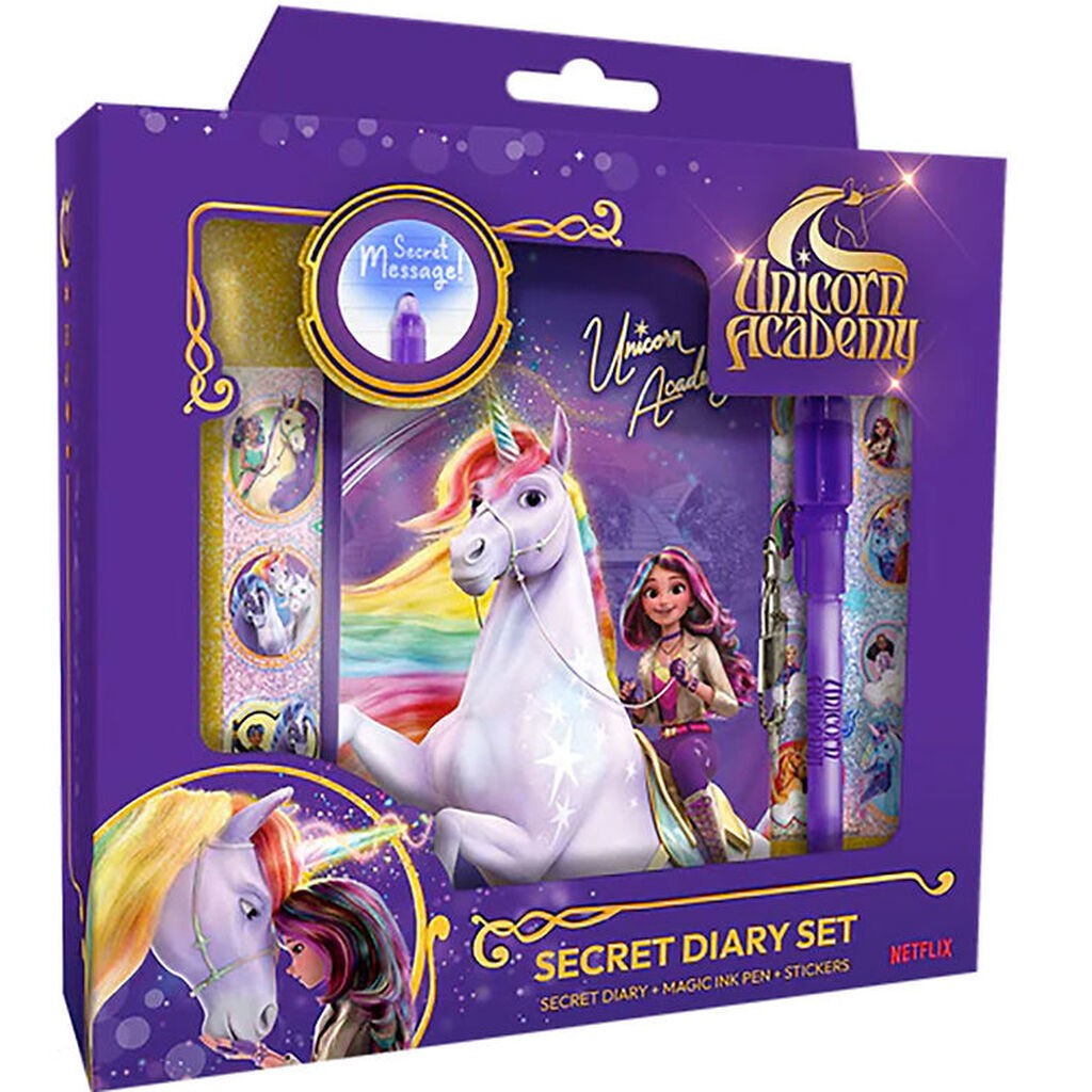 Unicorn Academy Dagbog m. Lås & Magisk Blækpen